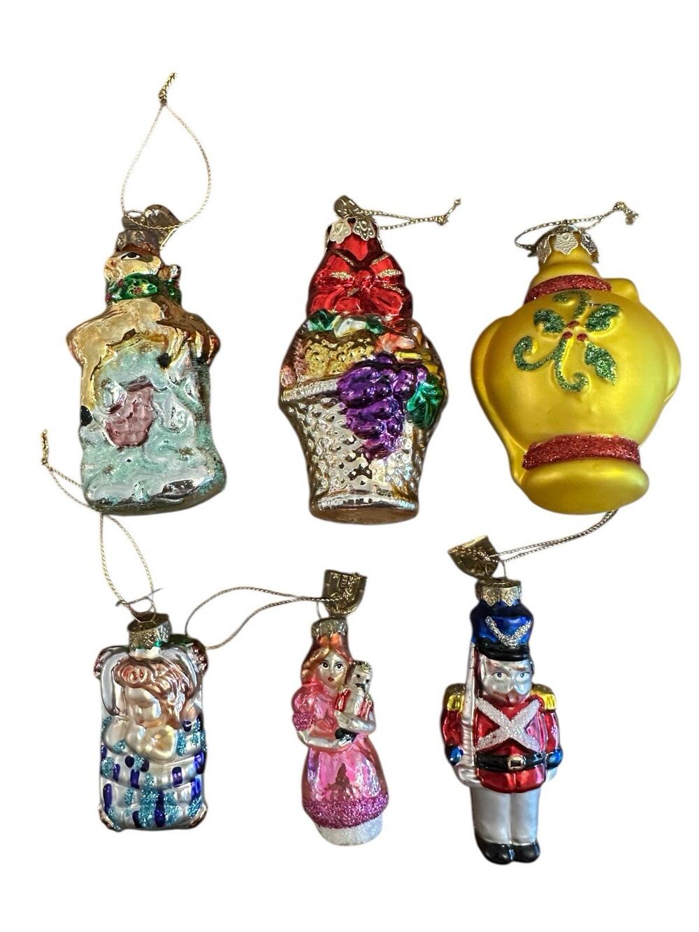 6 Vintage THOMAS PACCONI Ornaments Blown Glass Christmas Collectible Fragile 3”